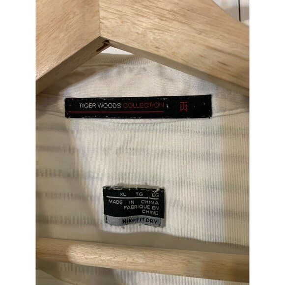 Nike Tiger Woods Collection Dri-Fit Golf Polo SzXL White Green Striped Escondido - Picture 2 of 6